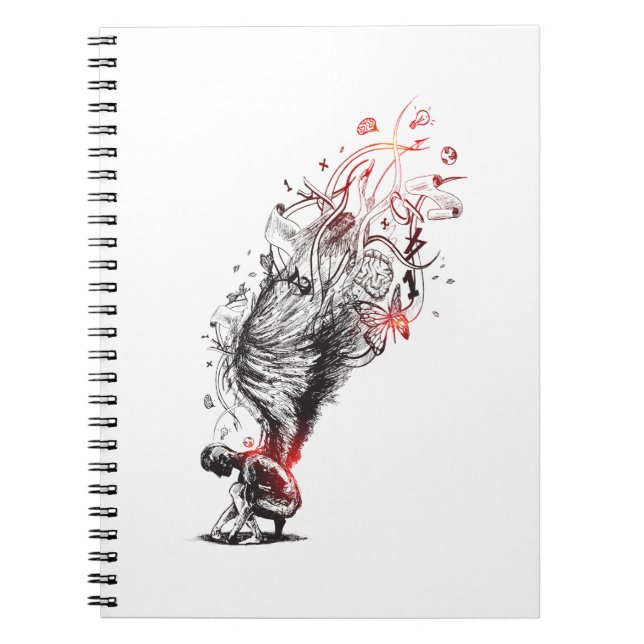 Caderno Espiral Anjo criativo com asas longas, desenho desenhado à (Frente)