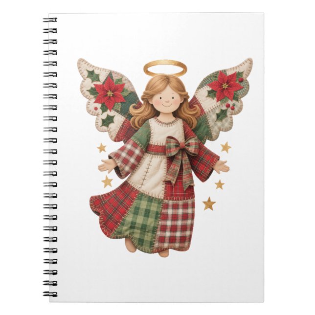 Caderno Espiral Anjo de Natal com Estrelas Douradas (Frente)