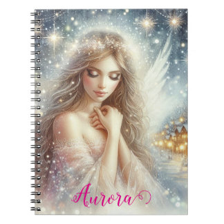 Caderno Espiral Anjo de Neve Etéreo de Aquarela Festiva Feminina