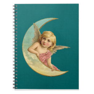 Caderno Espiral Anjo em uma imagem crescente do vintage da lua