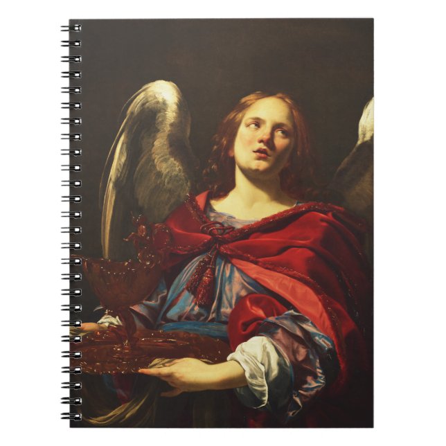 Caderno Espiral Anjo segurando o vaso e a toalha (Frente)