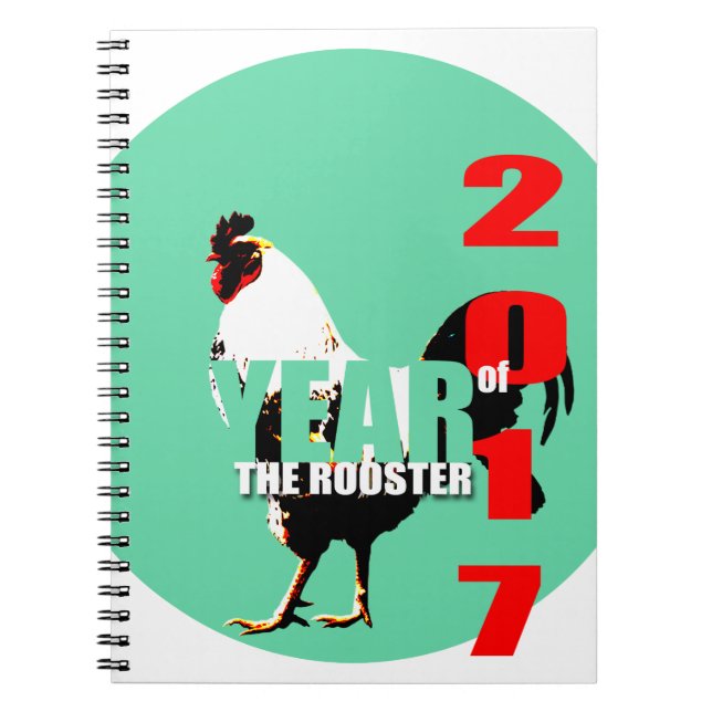 Caderno Espiral Ano de Rooster 2017 no Círculo Verde (Frente)