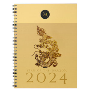 Caderno Espiral Ano do Dragão Chinês 2024 Monograma Elegante N