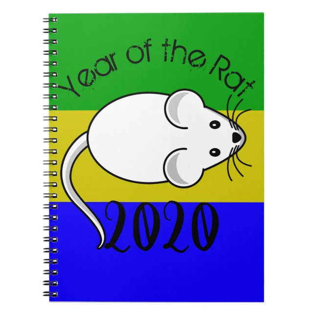 Caderno Espiral Ano do mouse Rat 2020 com texto (Frente)