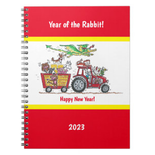 Caderno Espiral Ano Novo Chinês, Ano do Trator Vermelho do Coelho