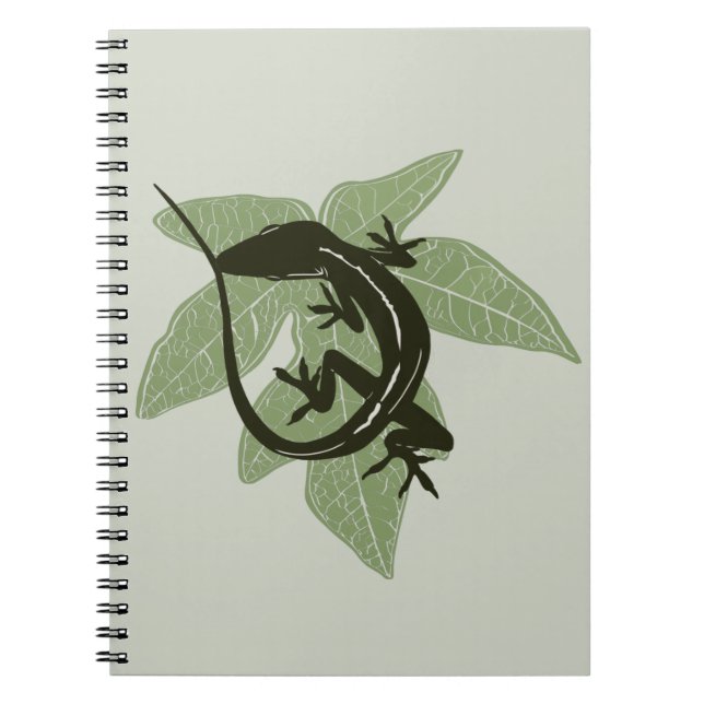 Caderno Espiral Anole Lizard sobre Folha—Design 3 (Frente)
