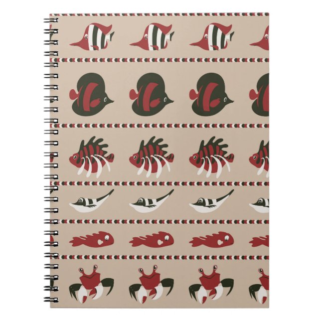 Caderno Espiral Antecedentes sem costura com a vida marinha - cara (Frente)