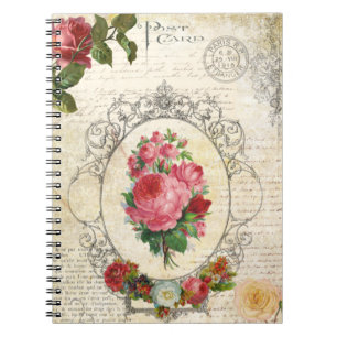 Caderno Espiral Antiguidade Ephemera Rosa Francesa