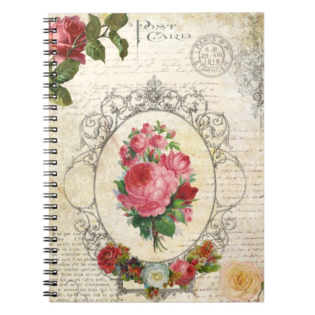 Caderno Espiral Antiguidade Ephemera Rosa Francesa (Frente)