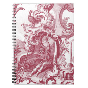 Caderno Espiral Antiguidade francesa elegante Vermelho Toile de
