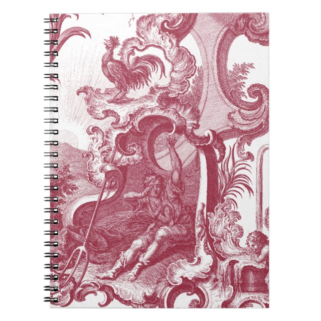 Caderno Espiral Antiguidade francesa elegante Vermelho Toile de (Frente)