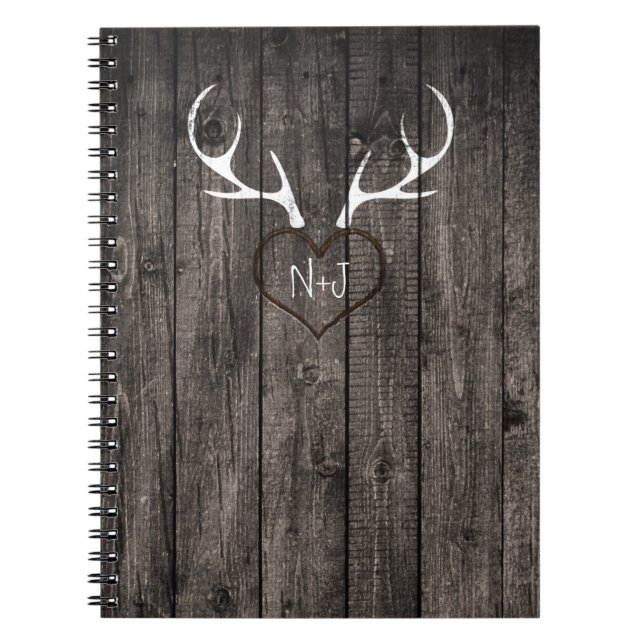 Caderno Espiral Antílope Rústico e Casamento com Coração Gravado (Frente)