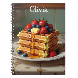 Caderno Espiral Antique Plate of Waffles with Strawberries 