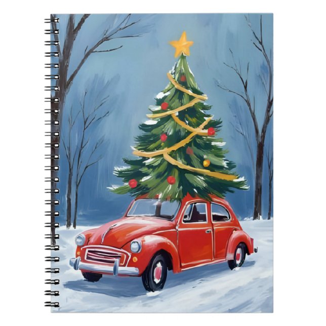 Caderno Espiral Antique Red Car Christmas Tree (Frente)