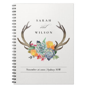 CADERNO ESPIRAL ANTLER BOHEMIAN ALLURE WEDDING FLORAL SUCCULENTE