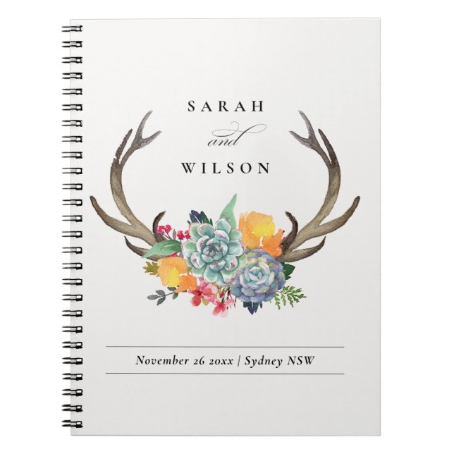 CADERNO ESPIRAL ANTLER BOHEMIAN ALLURE WEDDING FLORAL SUCCULENTE (Frente)