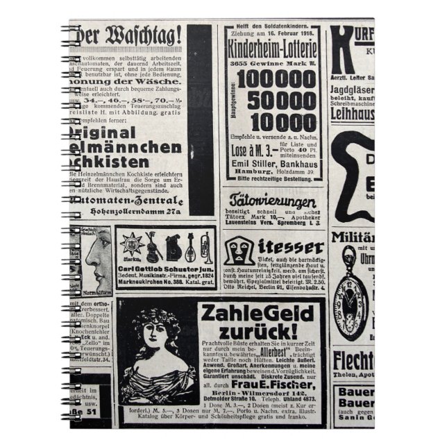 Caderno Espiral Anúncios típicos em alemão num novo europeu (Frente)