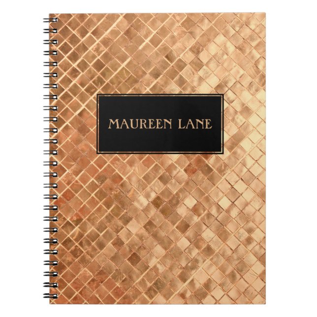 Caderno Espiral Aparência Metálica Dourado Rosa Personalizada (Frente)