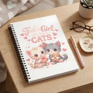Caderno Espiral Apenas uma Garota que Ama Gatos Fofo Preto e Branc