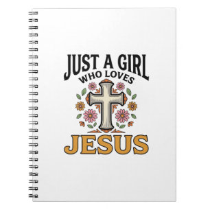 Caderno Espiral Apenas uma Garota que Ama Jesus Camisa de Cruz Flo