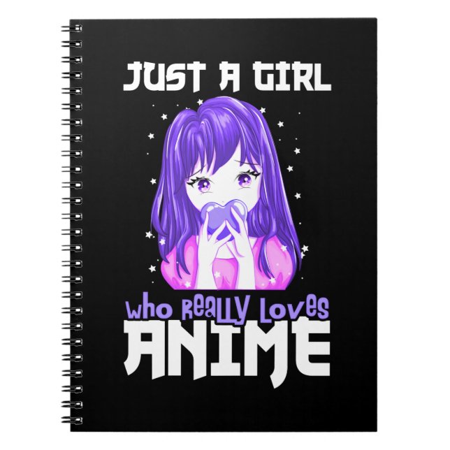 Caderno Espiral Apenas uma garota que realmente ama anime em roxo (Frente)