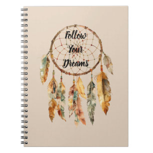Caderno Espiral Apoiador de Sonhos com Penas Boho Creme