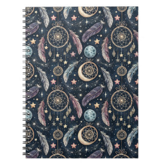Caderno Espiral Apoio Celestial de Sonhos & Padrão de Arte Noturna