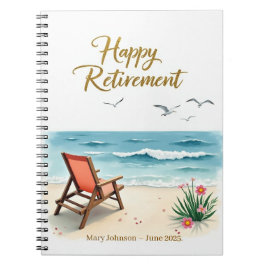 Caderno Espiral Aposentadoria Feliz Personalizada Aquarela Praia