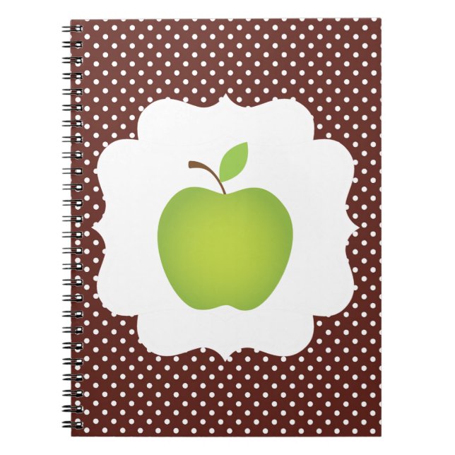 Caderno Espiral Apple verde no fundo das bolinhas de Brown (Frente)