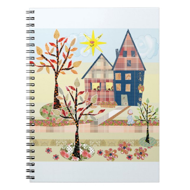 Caderno Espiral Applique, casas, aldeia (Frente)