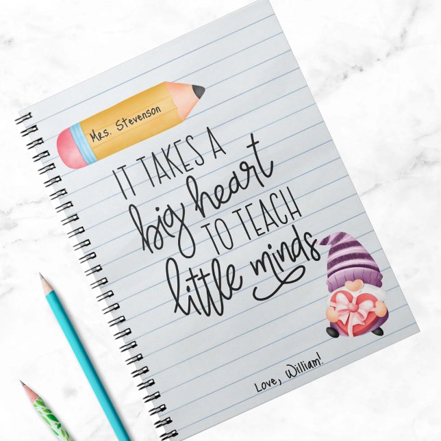 Caderno Espiral Apreciação do Professor Gnomo com Coração (Criador carregado)