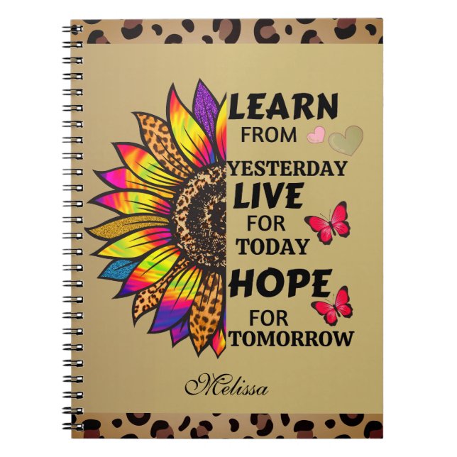 Caderno Espiral Aprenda Ontem com o Rainbow Sunflower Dourado (Frente)