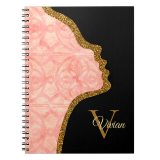 Caderno Espiral Apricot Cor-De-Rosa E Face Brilhante Dourada