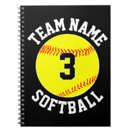 Caderno Espiral Aproximação do Nome da Equipe Softball e Número do