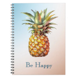 Caderno Espiral Aqua Cream Feliz Abacaxi Tropical