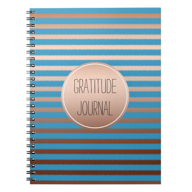 Caderno Espiral Aqua Dourada Bronze Stripes Ombre Gratidão (Frente)