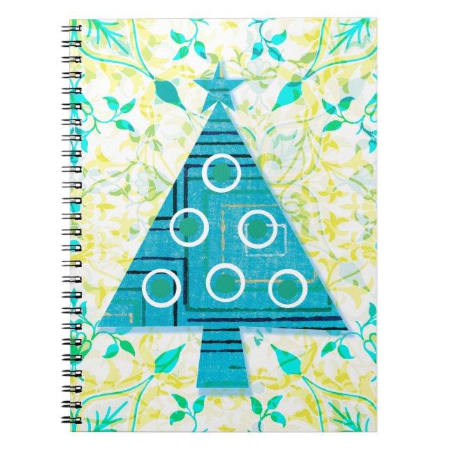 Caderno Espiral Aqua e Diário amarelo da árvore de Natal (Frente)