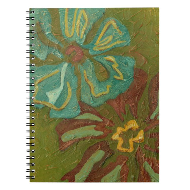 Caderno Espiral Aqua e Flores Laranja Queimadas em Fundo Verde (Frente)
