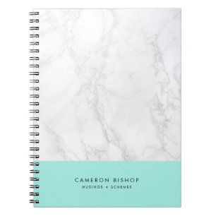 Caderno Espiral Aqua e o mármore branco   Moderno Personalizado