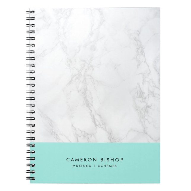 Caderno Espiral Aqua e o mármore branco | Moderno Personalizado (Frente)