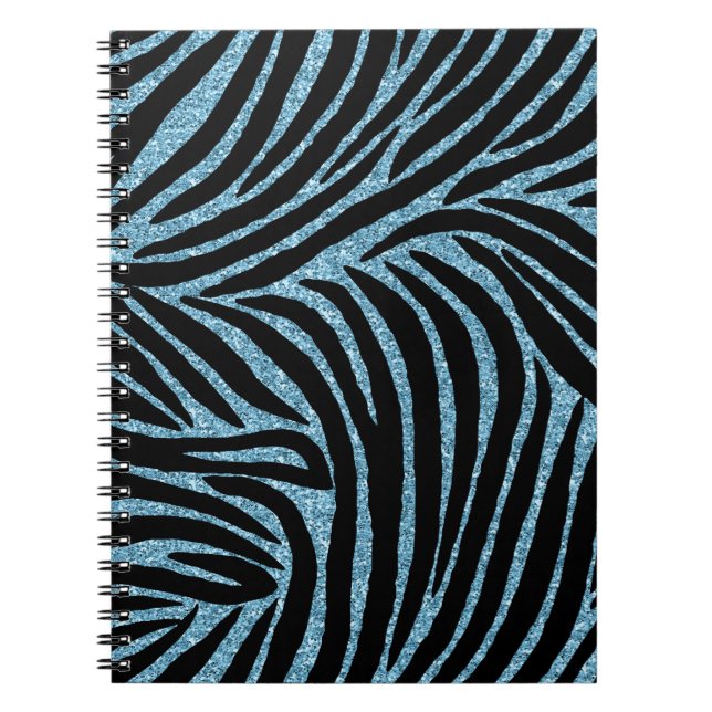 Caderno Espiral Aqua Faux Glitter Zebra Print (Frente)
