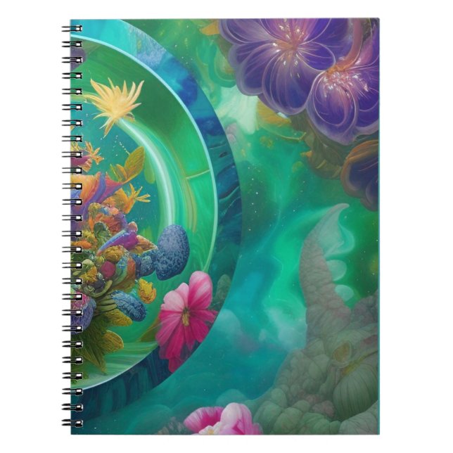 Caderno Espiral Aqua Floral Abstrato subwater Garden (Frente)