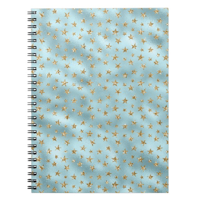 Caderno Espiral Aqua Mint Dourado Glitter Stars (Frente)
