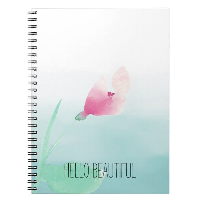 Caderno Espiral Aqua Ombre Flor Rosa (Frente)
