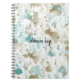 Caderno Espiral Aqua Teal Cream Watercolor Tie Dye Abstrato