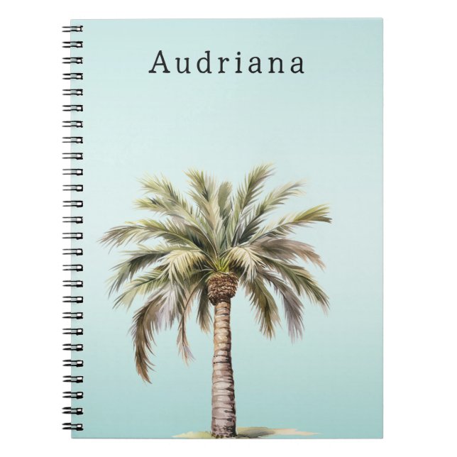 Caderno Espiral Aqua Tropical Palm Tree Personalizada (Frente)