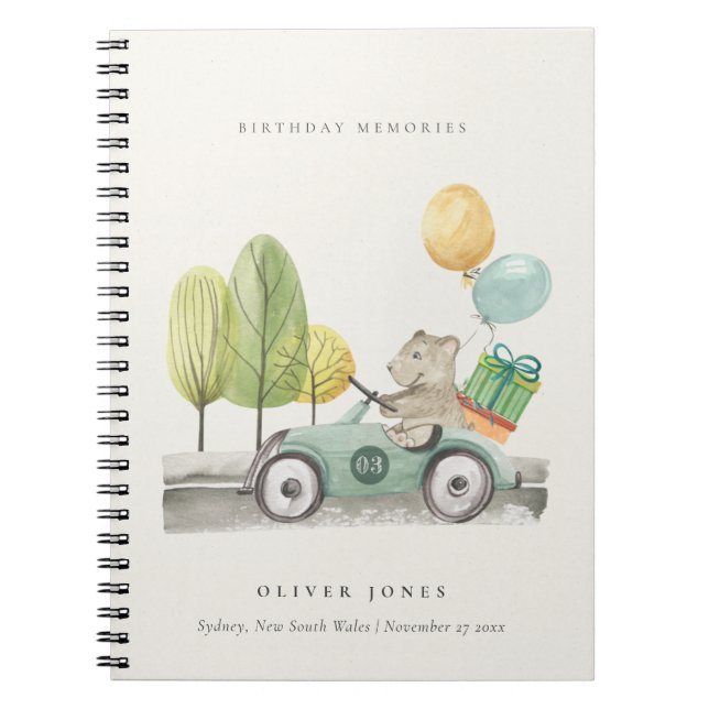 Caderno Espiral Aqua Verde Qualquer Carro Festa de aniversário Ida (Frente)