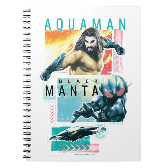Caderno Espiral Aquaman | Gráfico Modernista Aquaman & Black Manta (Frente)