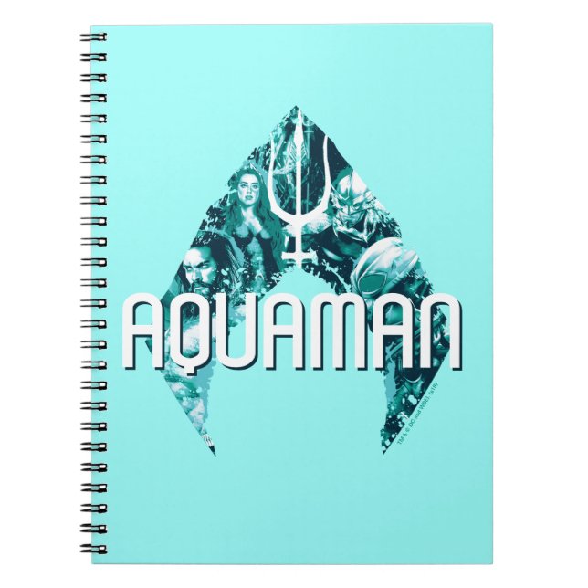 Caderno Espiral Aquaman | Orin, Mera, Orm & Black Manta, Símbolo (Frente)