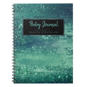 Caderno Espiral Aquamarine Shimmer   Poesia Verde Azul